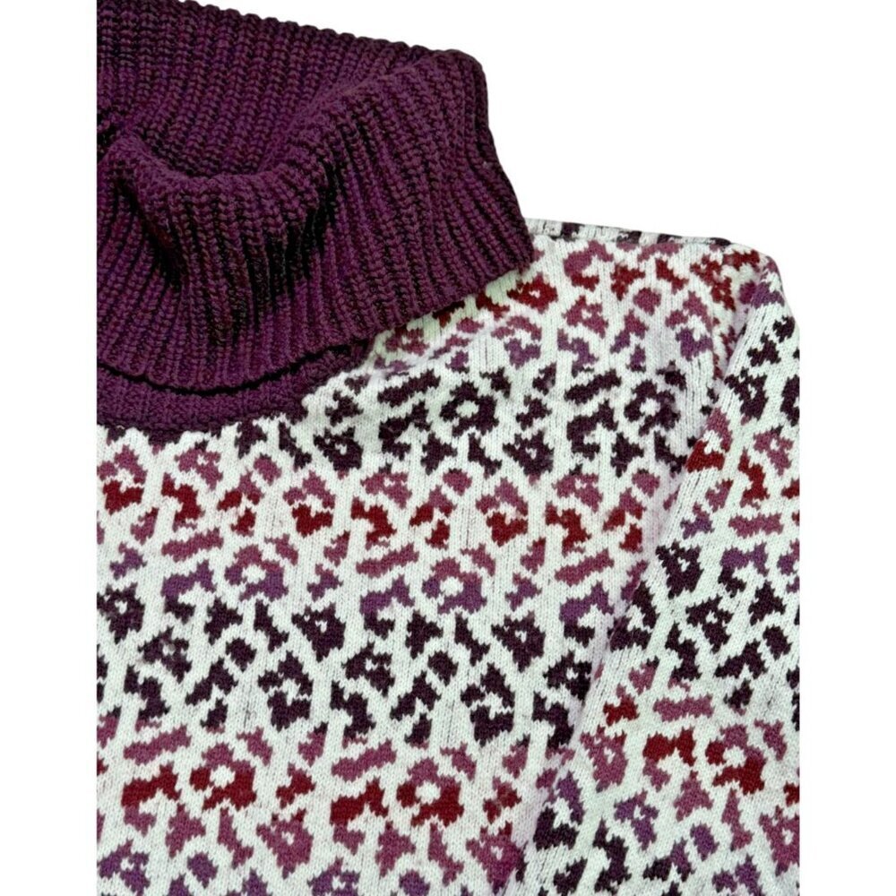 Lands’ End Lofty Cozy Cowlneck Leopard Sweater Plus 2X Burgundy Plum - Picture 8 of 11